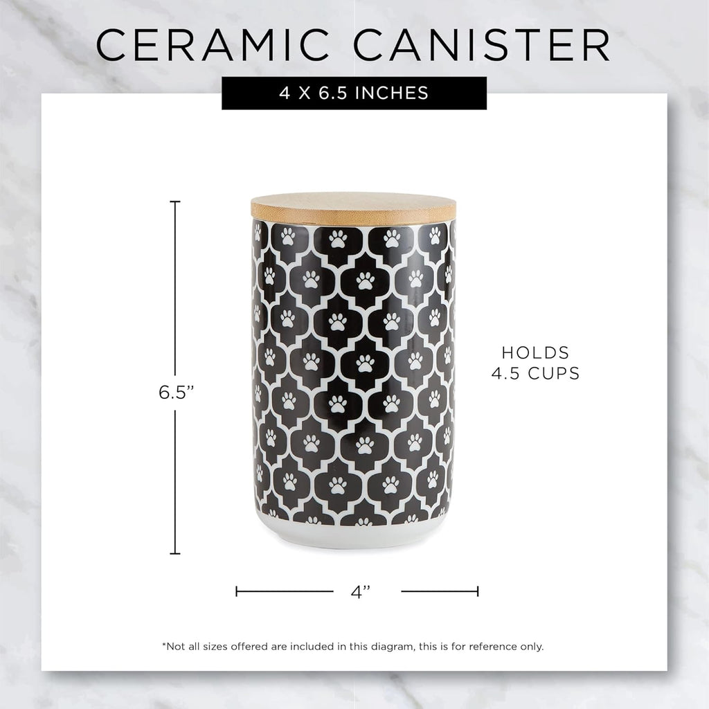 Ceramic Canister with Bamboo Lid, Paw & Bone Collection, Treat Jar, 4X6.5", Gray
