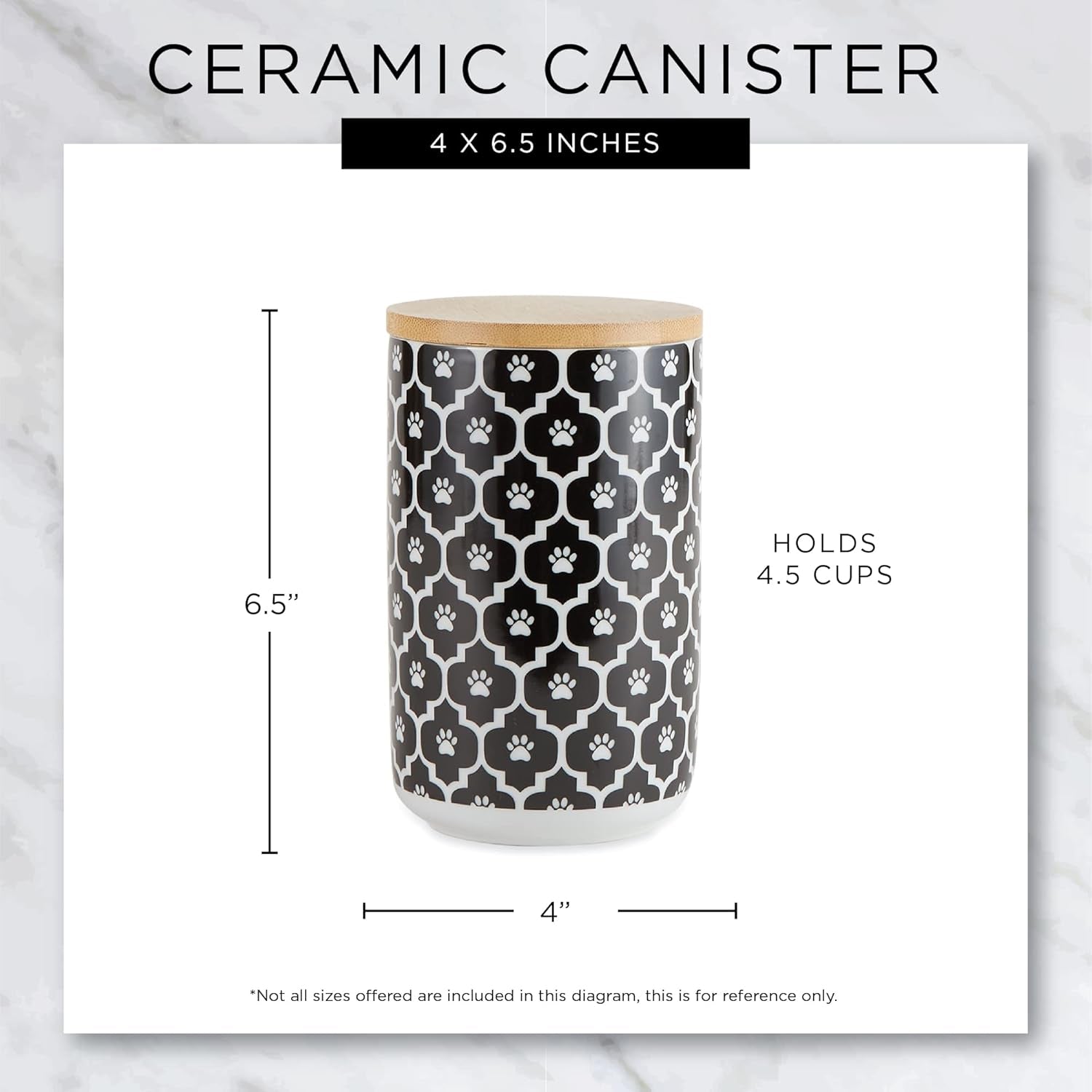 Ceramic Canister with Bamboo Lid, Paw & Bone Collection, Treat Jar, 4X6.5", Gray