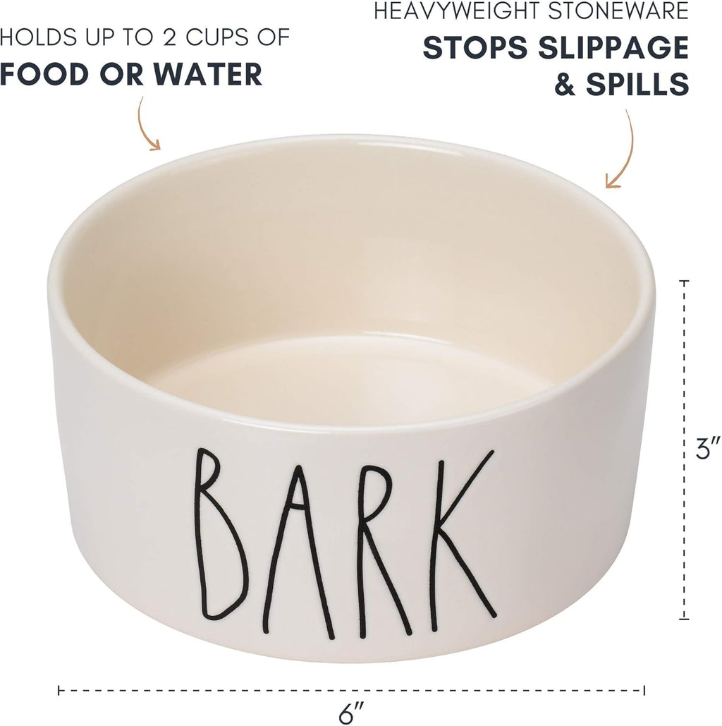 RAE Dunn Cute Ceramic Dog Bowl, Pet Dish for Dogs and Cats, Heavy Pet Bowl, Bark (6 Inches)